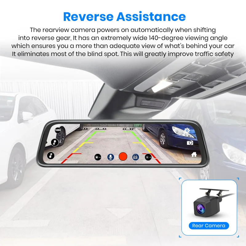 AWESAFE Автомобильный видеорегистратор с камерой 10 дюймов IPS 2.5D FHD 1080P потоковый