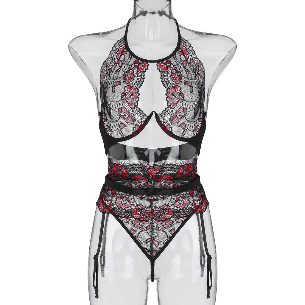 

Sexy Women Bras Embroidery Lingerie Plus Size Underwire Hollow Bra Panty Garter Set Bralette Push Up Brassiere Sexy Intimate