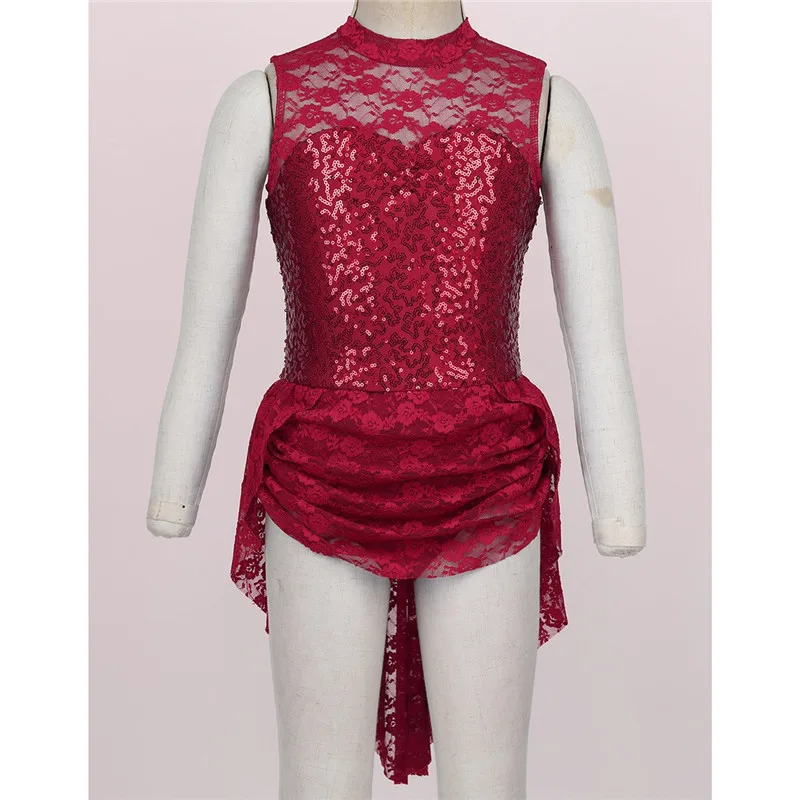 Платье для фигурного катания на коньках без рукавов с блестками и цветочным