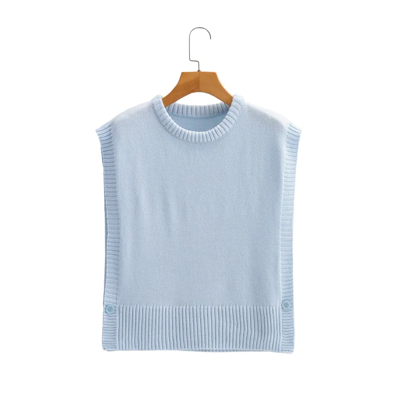 

JCÂ·KILIG Spring and Summer Style Round Neck Side Button Knit Vest L3163