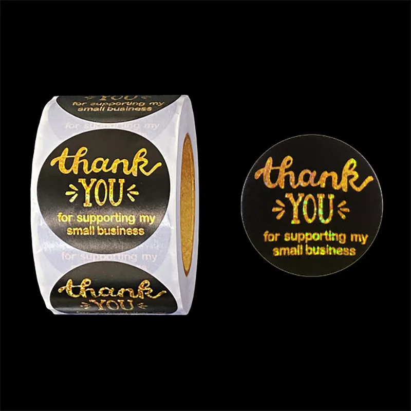 

100-500 Pcs 1-1.5inch Round English Glitter Thank You with Waterproof Business Label Baking Gift Packaging Sealing Stickers