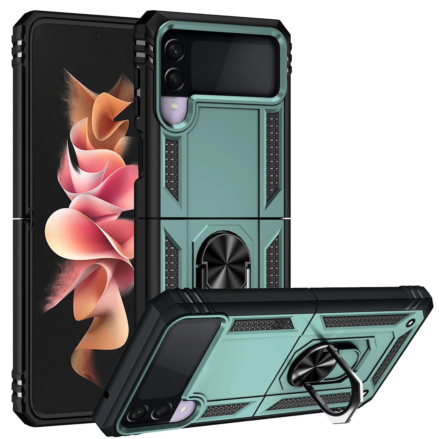 

Luxury Shockproof Armor With Ring Bracket Car Magnetic Heavy Protective Phone Case For Samsung Galaxy Z Fold Flip 3 5G PC Cover