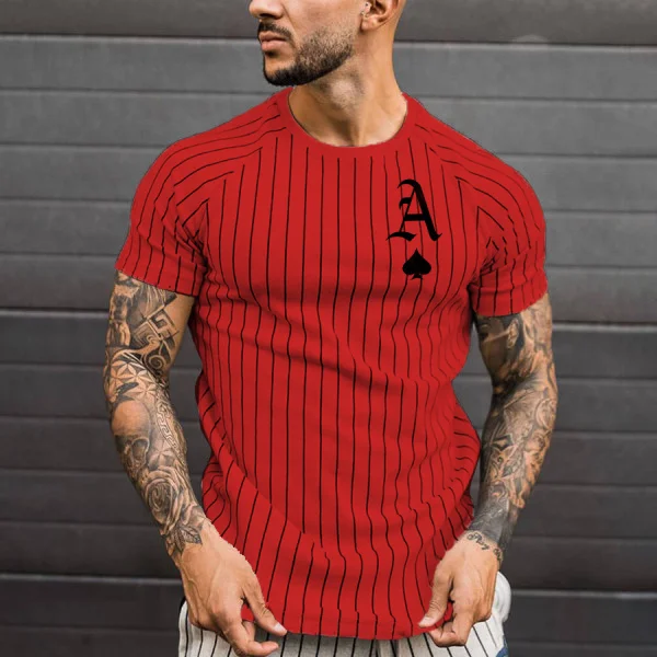 

T Shirt for Men Stripped Tshirt Summer Men Clothing Streetwear Round Neck Shirt Fashion Poker Print Short Sleeve T-shirts Tops