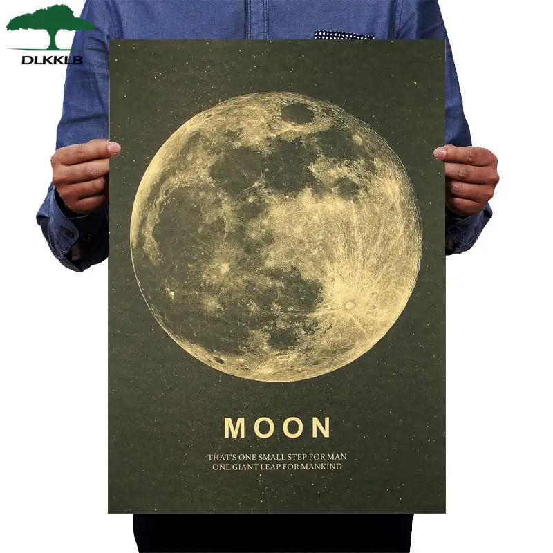 DLKKLB Moon Классический плакат отличный шаг для людей крафт-бумага Винтажный стиль Наклейка на стену 51x36 см домашний бар Кафе Декор Живопись - Цвет: As show