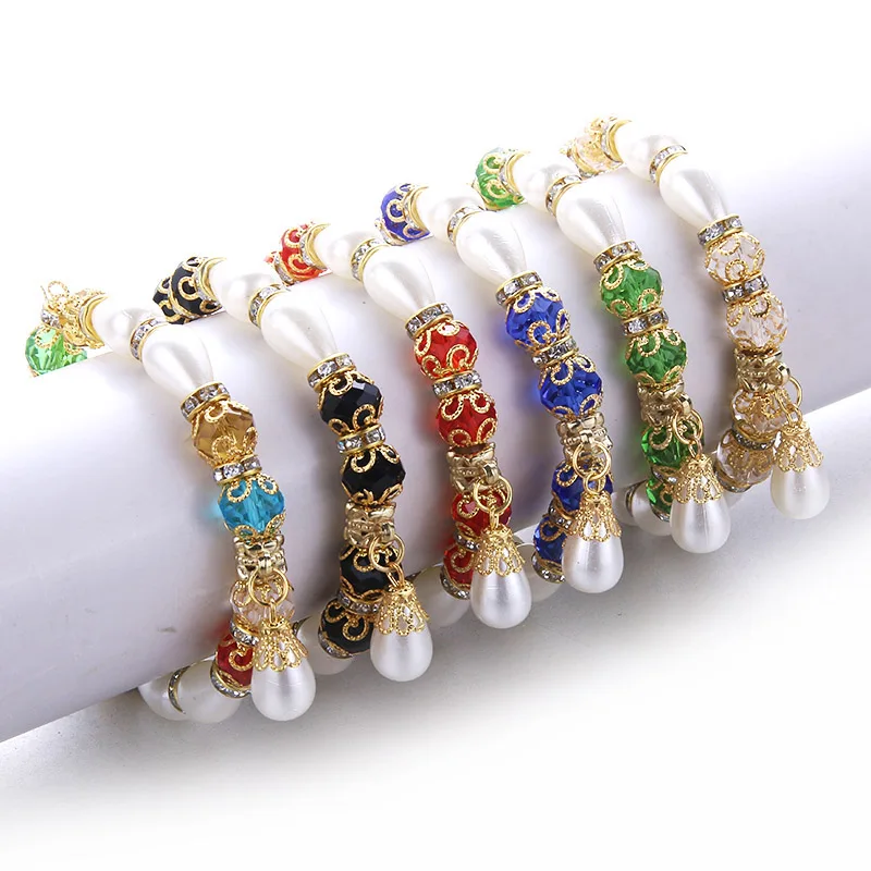 

vintage gold beads bracelets jewelry Drop shape Imitation pearl beads Pendant Beaded bracelet Women Fashion Jewelry Wholesale