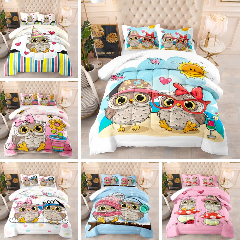 

Комплект постельного белья для мальчиков и девочек, с пододеяльником и 3D принтом мультяшной совы, из мягкого полиэстера, с наволочками, легк...