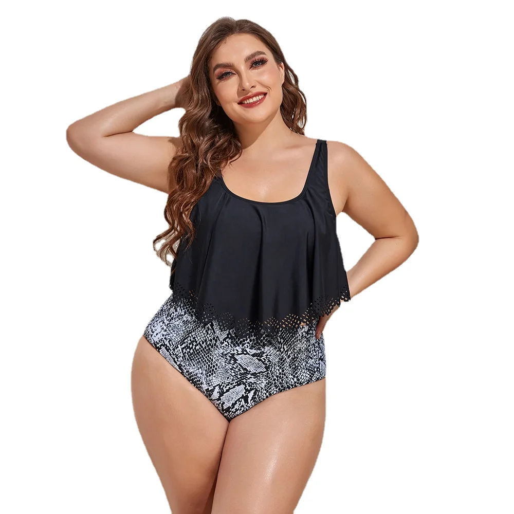 

Swimsuits for Women Lace Plus Size Ruffle Hem Two Piece Bathing Suits Ruffled Flounce Top with High Waisted Bottom Bikini Set