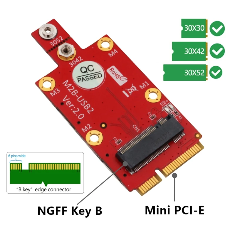 

M.2 Key B to Mini PCI-E Adapter Converter with Dual NANO SIM Card Slot for 3G/4G Y98A