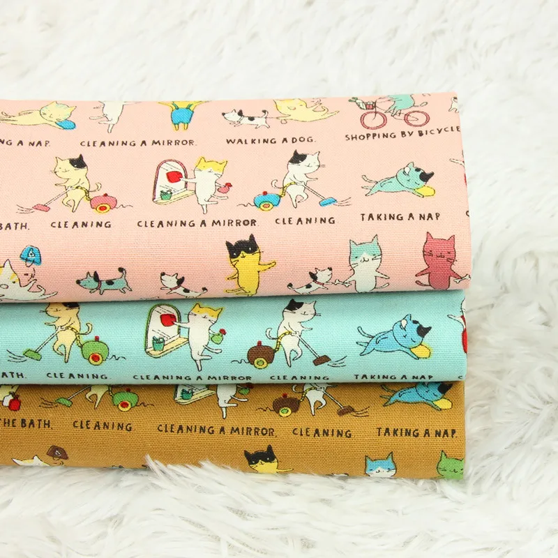 

45cm*110cm Thick Cotton Cartoon Cat Printing Fabric Sewing Material Quilting Patchwork Needlework DIY Handmade Cloth Bag