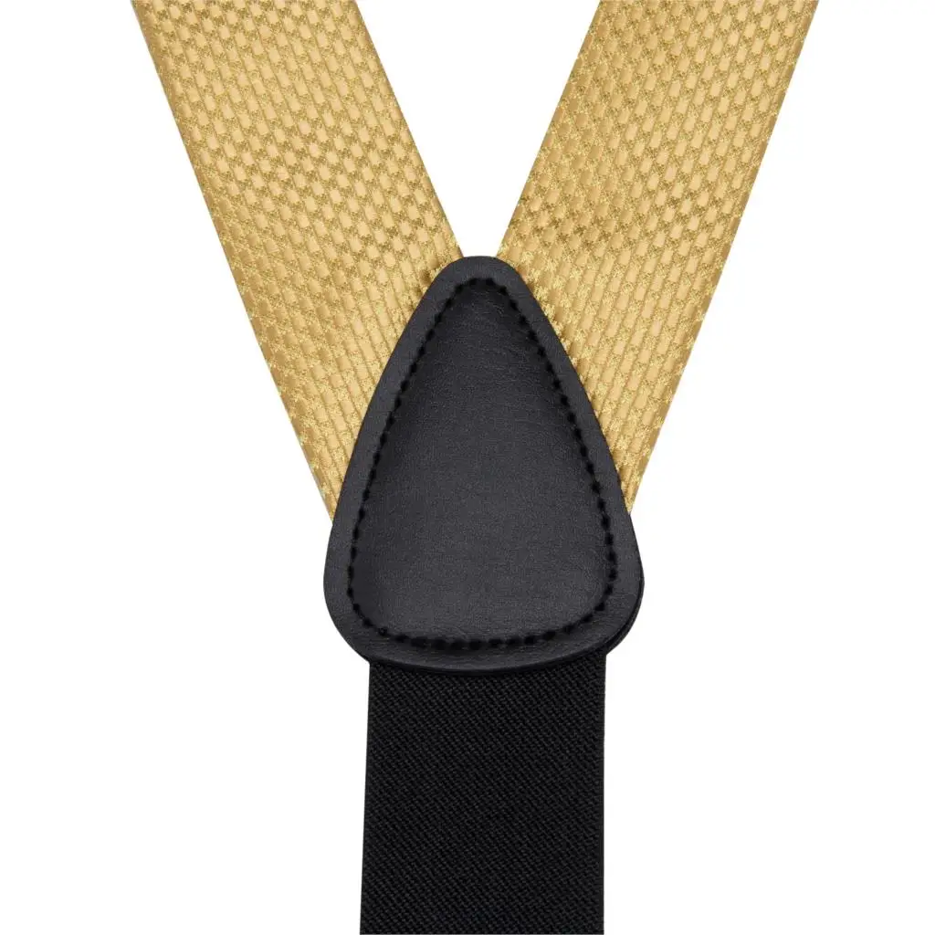 BD-3026 Hi-Tie Шелковый Взрослый мужской галстук-бабочка и подтяжки набор кожаный металлический 6 зажимы подтяжек золотые Однотонные эластичные Свадебные подтяжки для мужчин