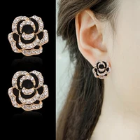fashion camellia stud earring for woman luxury jewelry earrings 2021 trend crystal elegant earring party accessories