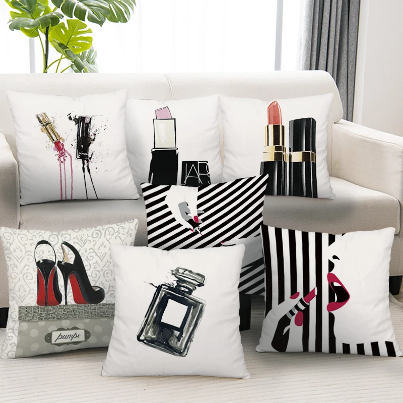 

Silstar Tex Lipstick Throw Pillow Cushion Cover Perfume Bottles Peach Skin Pillowcase For Party Couch