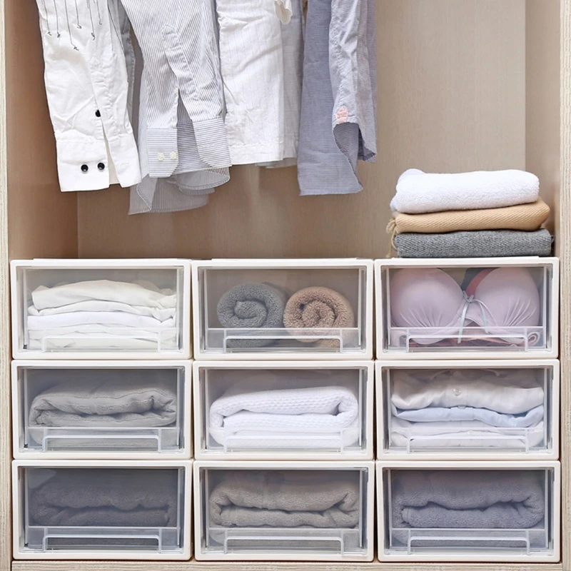Drawer Type Plastic Clothes Storage Box Transparent Organizer for Underwear Socks Bra Container