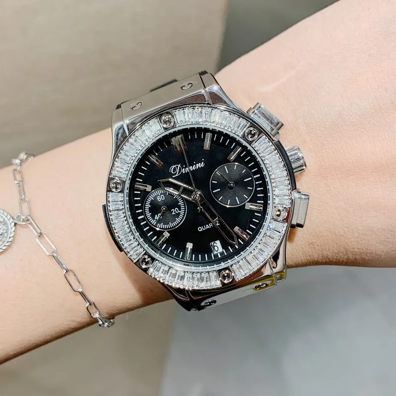 New Unisex Watch Waterproof Women Big Dial  Six Pin Sports Chronograph Women's Rhinestone Watches Ladies Casual Watch Clock Gift