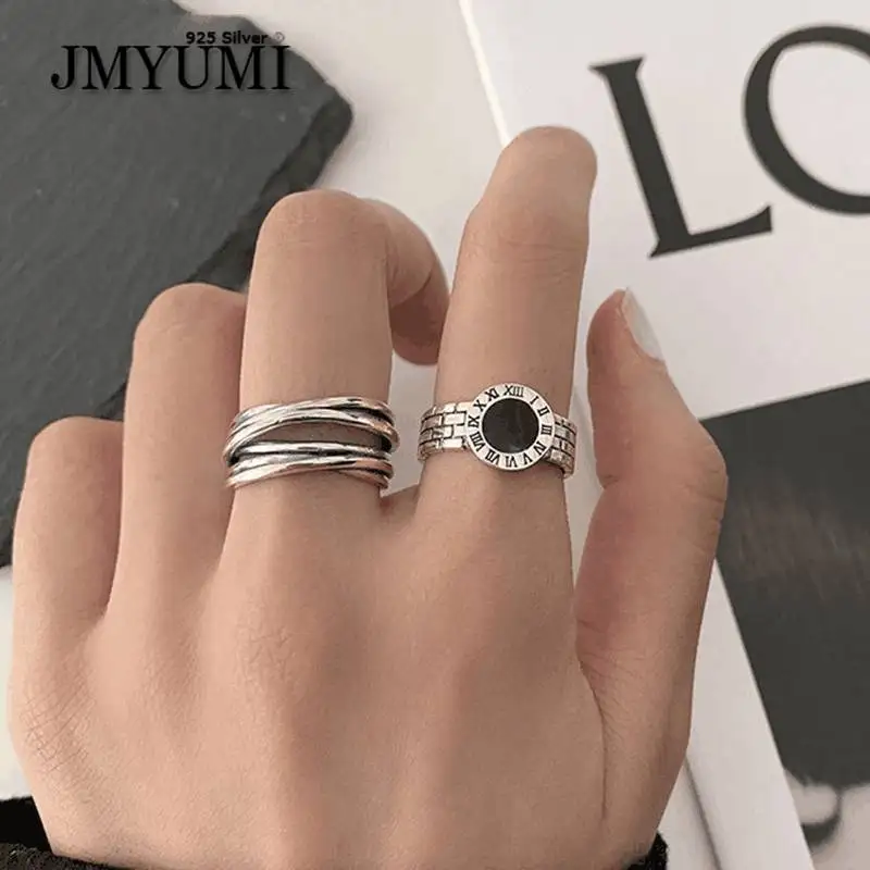 

JMYUMI INS Fashion 925 Sterling Silver Roman Numerals Rings for Women Vintage Punk Multilayer Geometric Party Jewelry Gifts