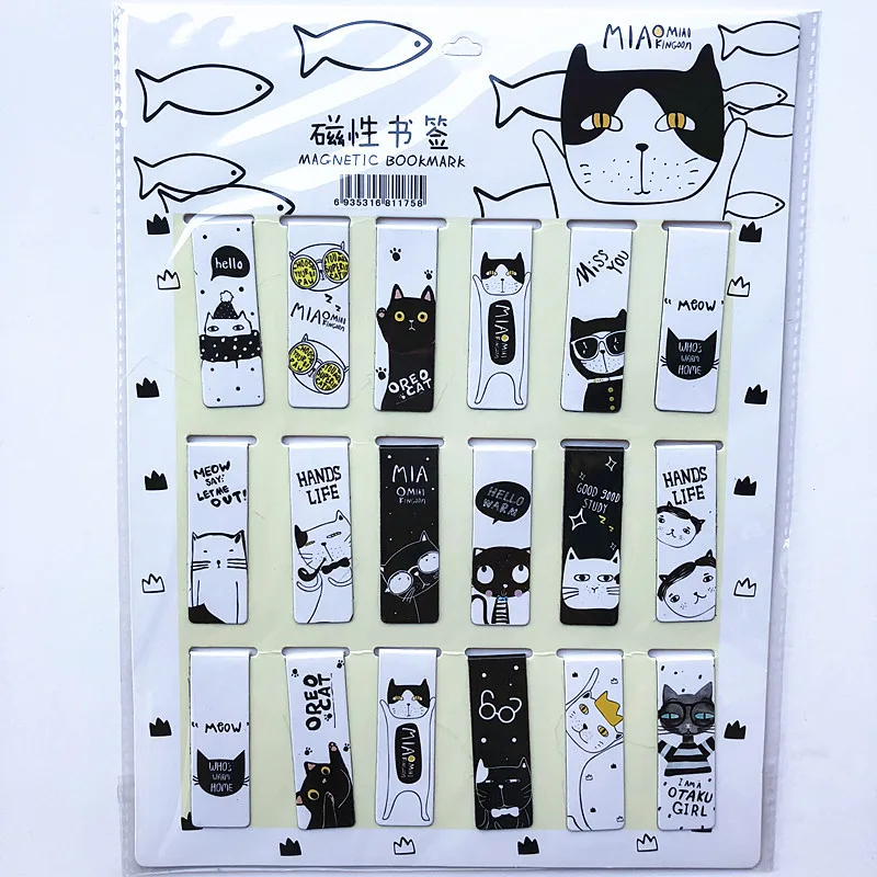 18pcs/Set Cat Heart Magnetic Bookmark Luminous Cute Cartoon Animals Daily Magnet Book Mark Children Gift Bookmarks for Books