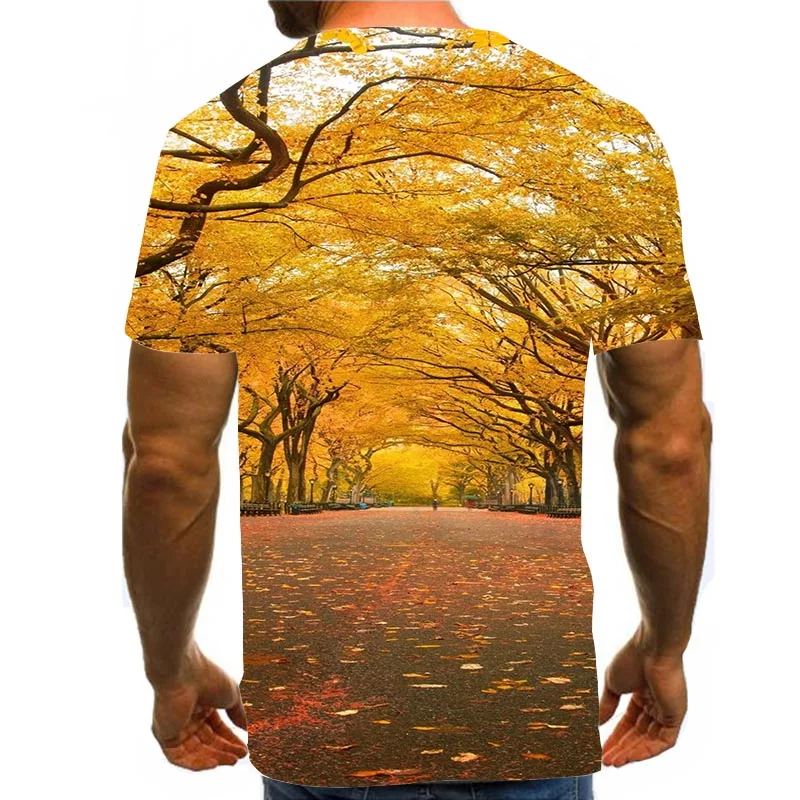 

Men's Graphic T Shirts 3D Print Shirt Summer Tees Road Pattern Tops Yellow