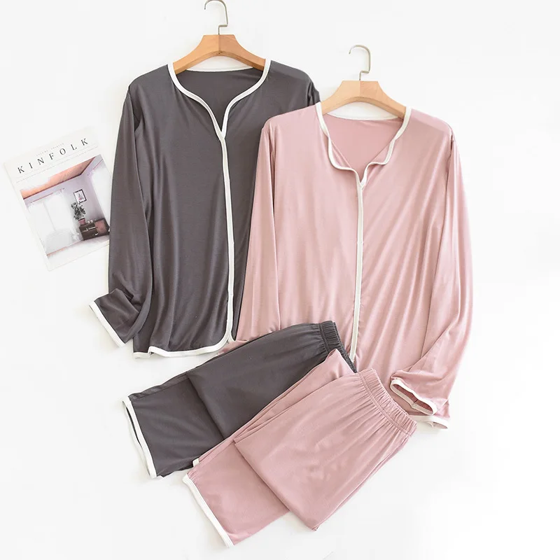 

Домашняя одежда для сна Fdfklak из модала, весенне-осенние новые пижамы, женская одежда для дома из двух предметов, пижамные комплекты с V-образн...