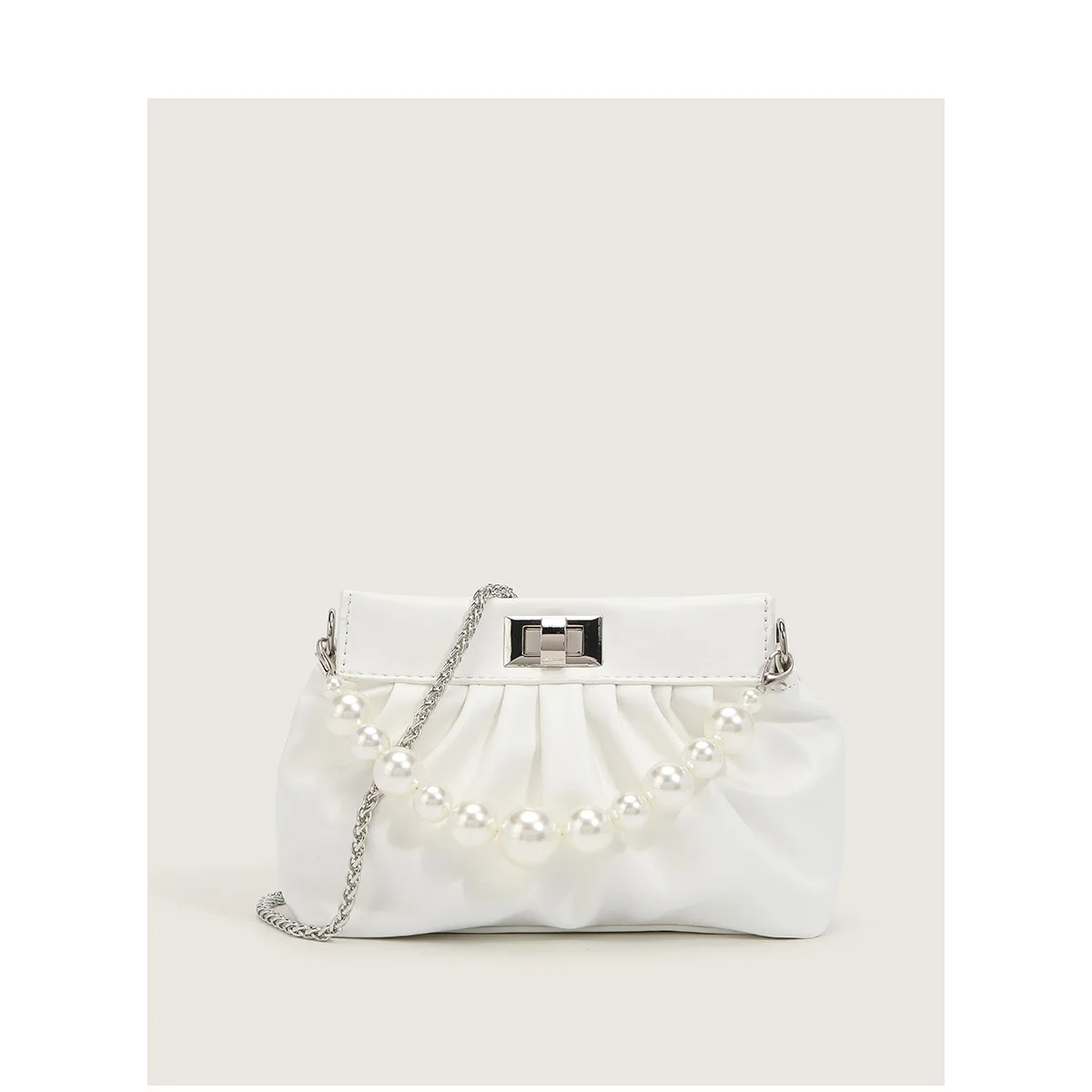 

2021 New Soft Leather Pleated Shoulder Bag Pearl Chain Messenger Bag