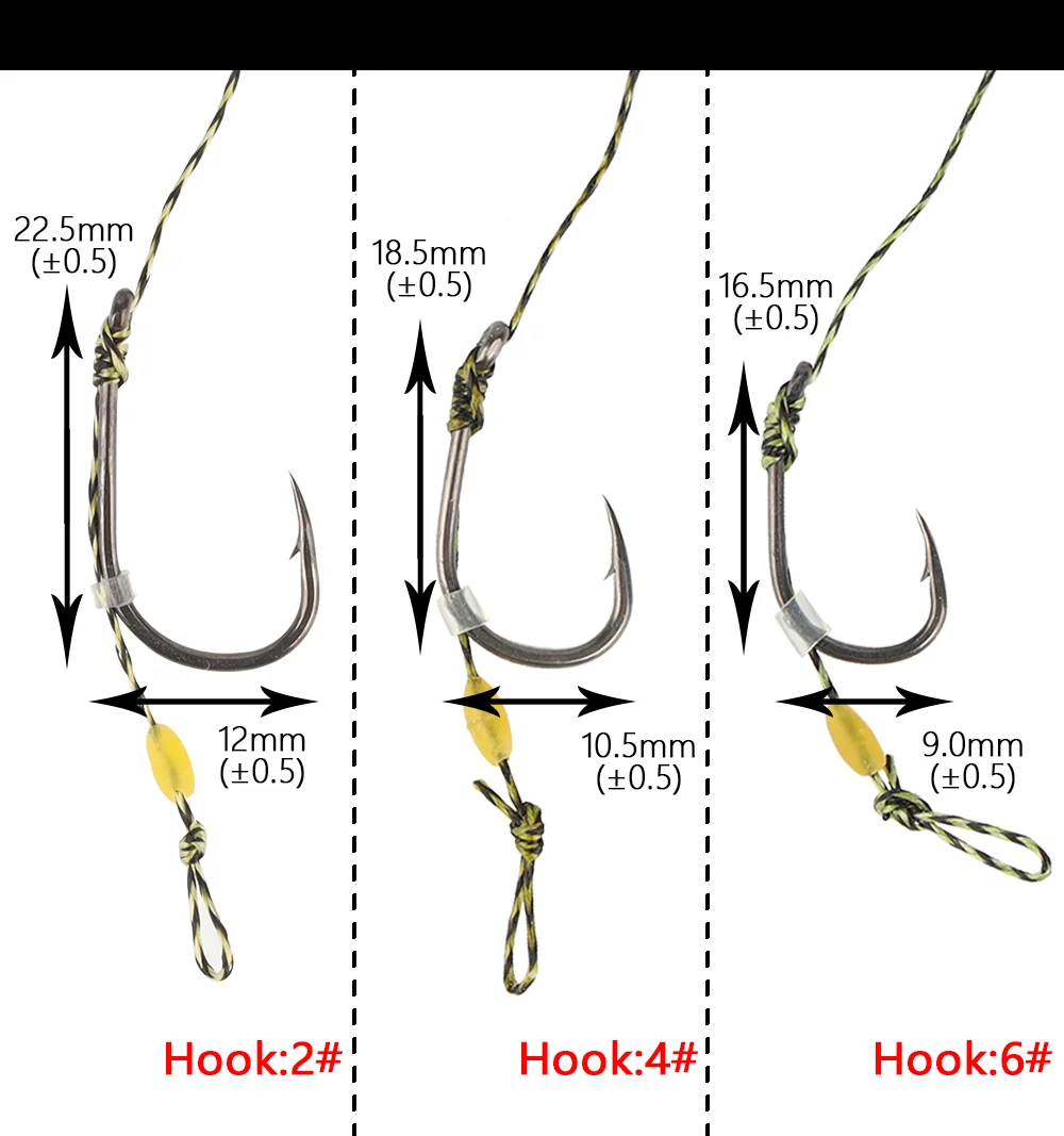 12Pcs 12lb Fishing Hair Rigs Assorted Hand Tied Carp Fishing Barbless Hooks  - AliExpress