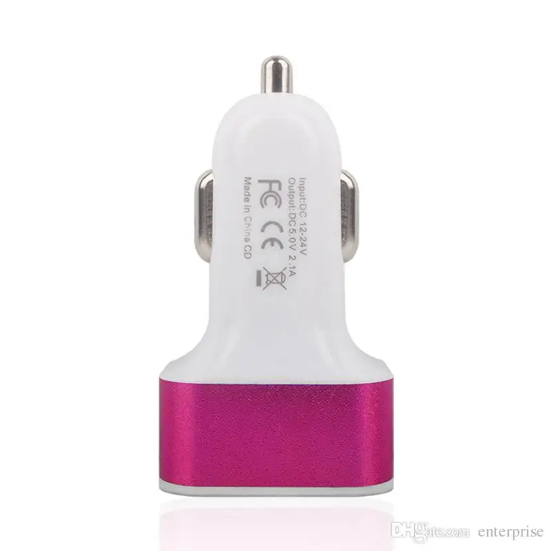 100 шт./лот красочный прочный универсальный 4.1A 12V 3 USB порт автомобильное зарядное