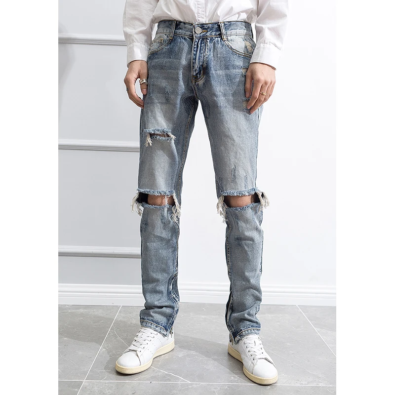 Джинсы мужские с застежкой-молнией, джинсы с большими отверстиями, модные штаны в стиле хип-хоп, Непродуваемые от AliExpress RU&CIS NEW