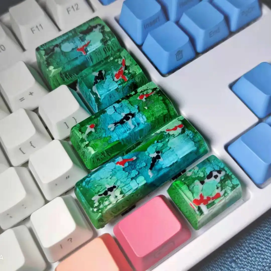 

Resin Keycaps For Mechanical Keyboard Gaming gift pbt keycap gaming keyboard Scenery Koi Backspace Key caps