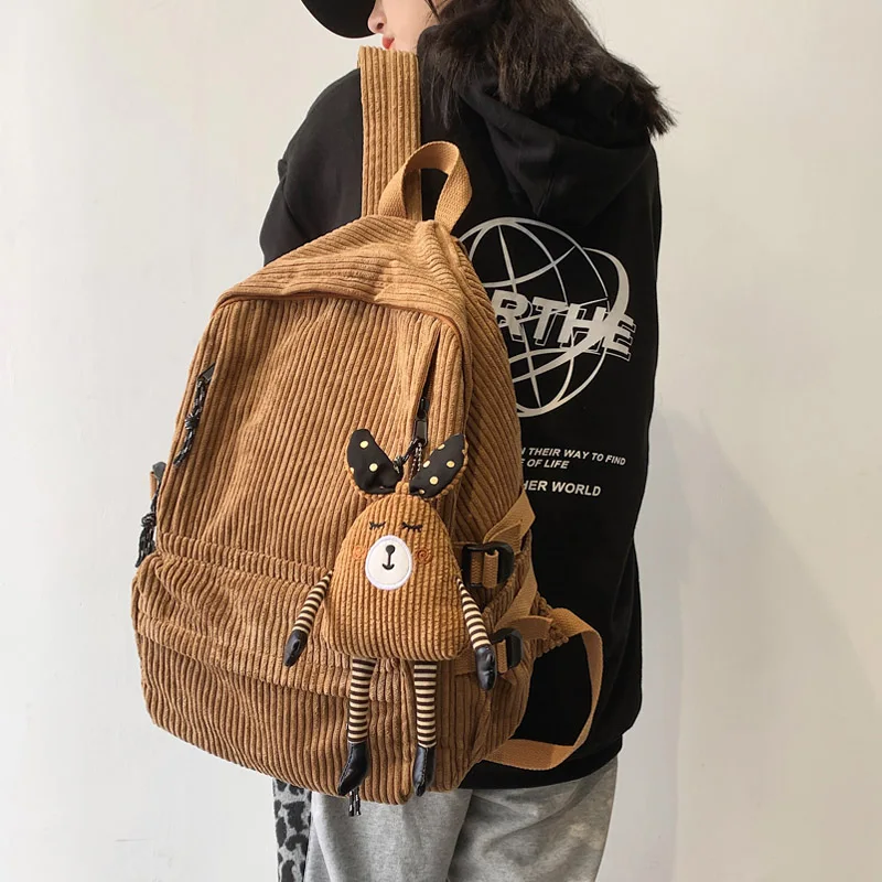 

Fashion Women Corduroy Backpack Pure Color Stripe Harajuku School Bag Teenage Luxury Girl Backpack Female Cute Bagkpack Mochila