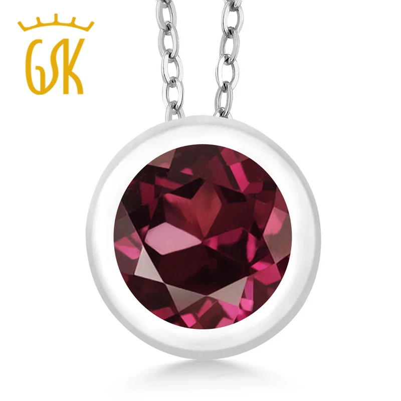 Круглая подвеска с цепочкой из серебра 925 пробы красным родолитом гранатом 1 00