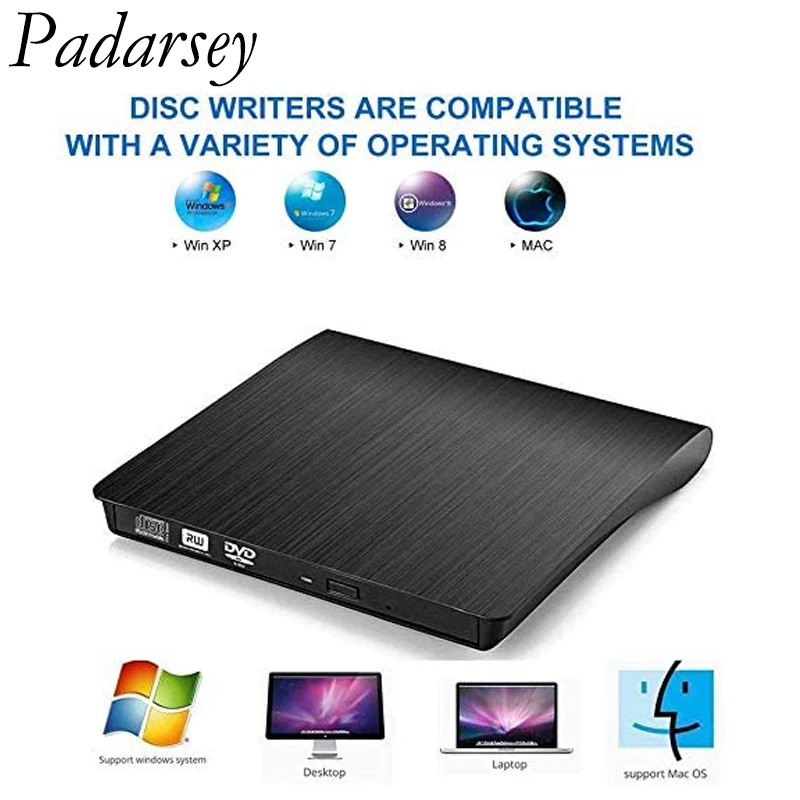 Padarsey компьютера Mac Тетрадь настольных ПК Windows 7/8/10 внешний DVD компакт дисков для