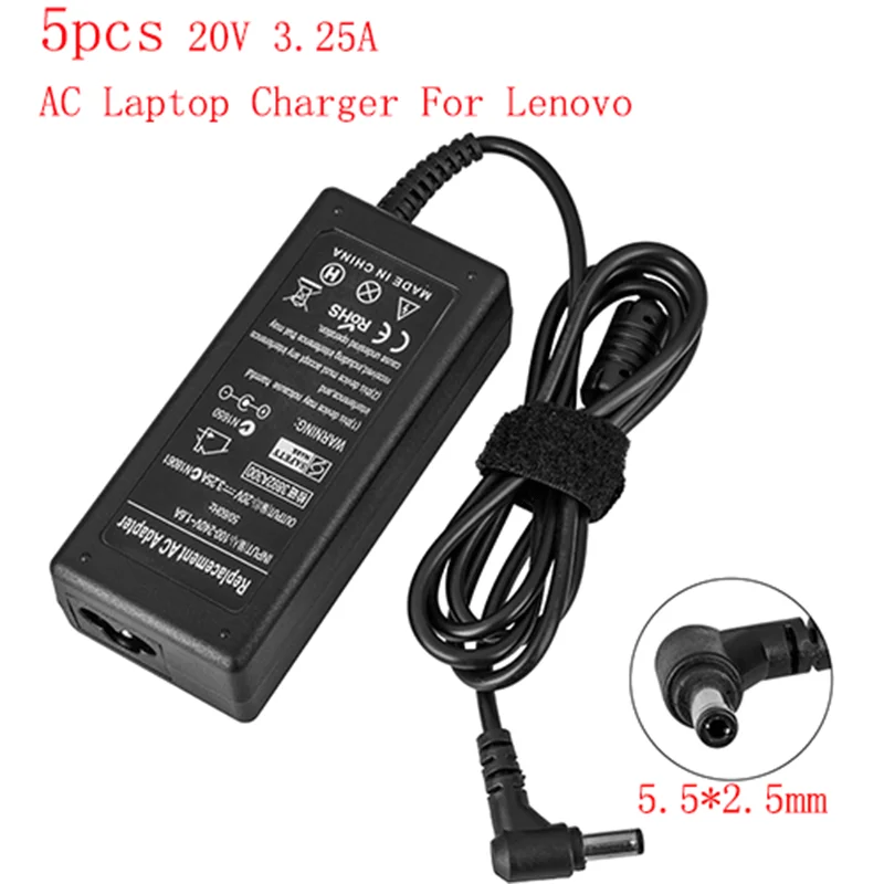 

5pcs/lot 20V 3.25A 5.5*2.5mm AC Laptop Charger For Lenovo IdeaPad g530 g550 g560 g570 y450 y530 Notebook Laptop Adapter