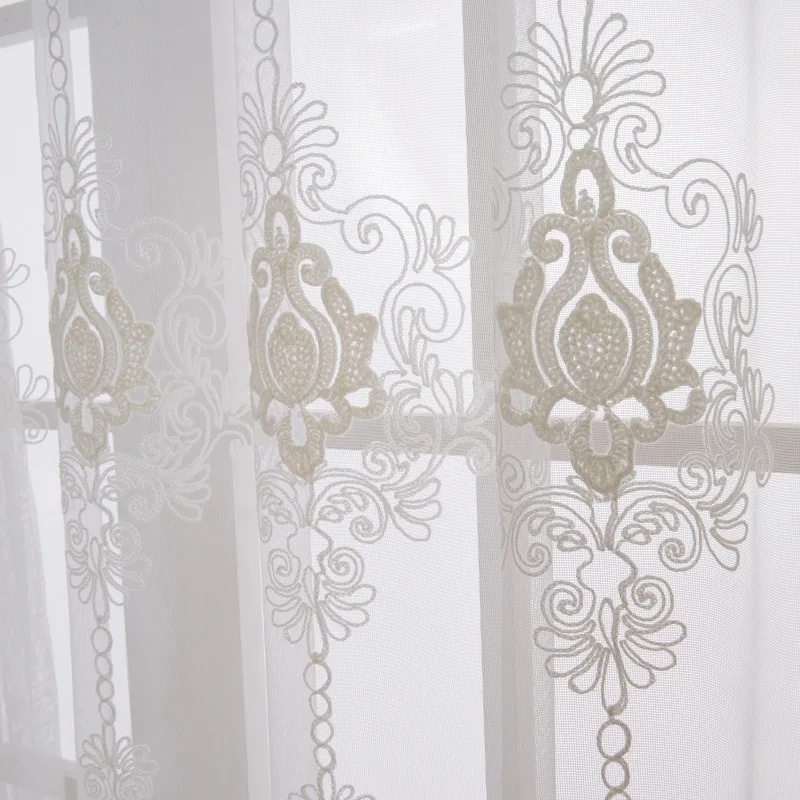

2022 European and American Style Light Luxury Tulle Embroidered White Finished Lace Tulle for Living Dining Room Bedroom