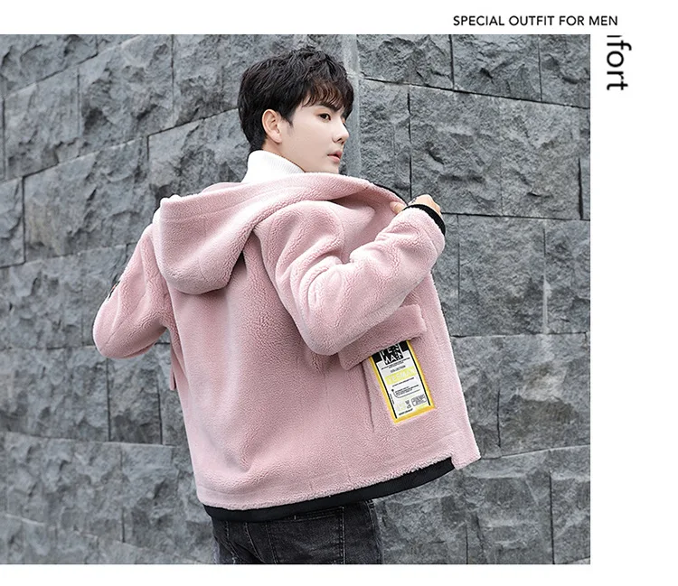 

Spring Autumn 2020 Lamb Wool Jacket Men Hooded Jackets Coat Fleece Jacket Youth Fashion Coat Clothes