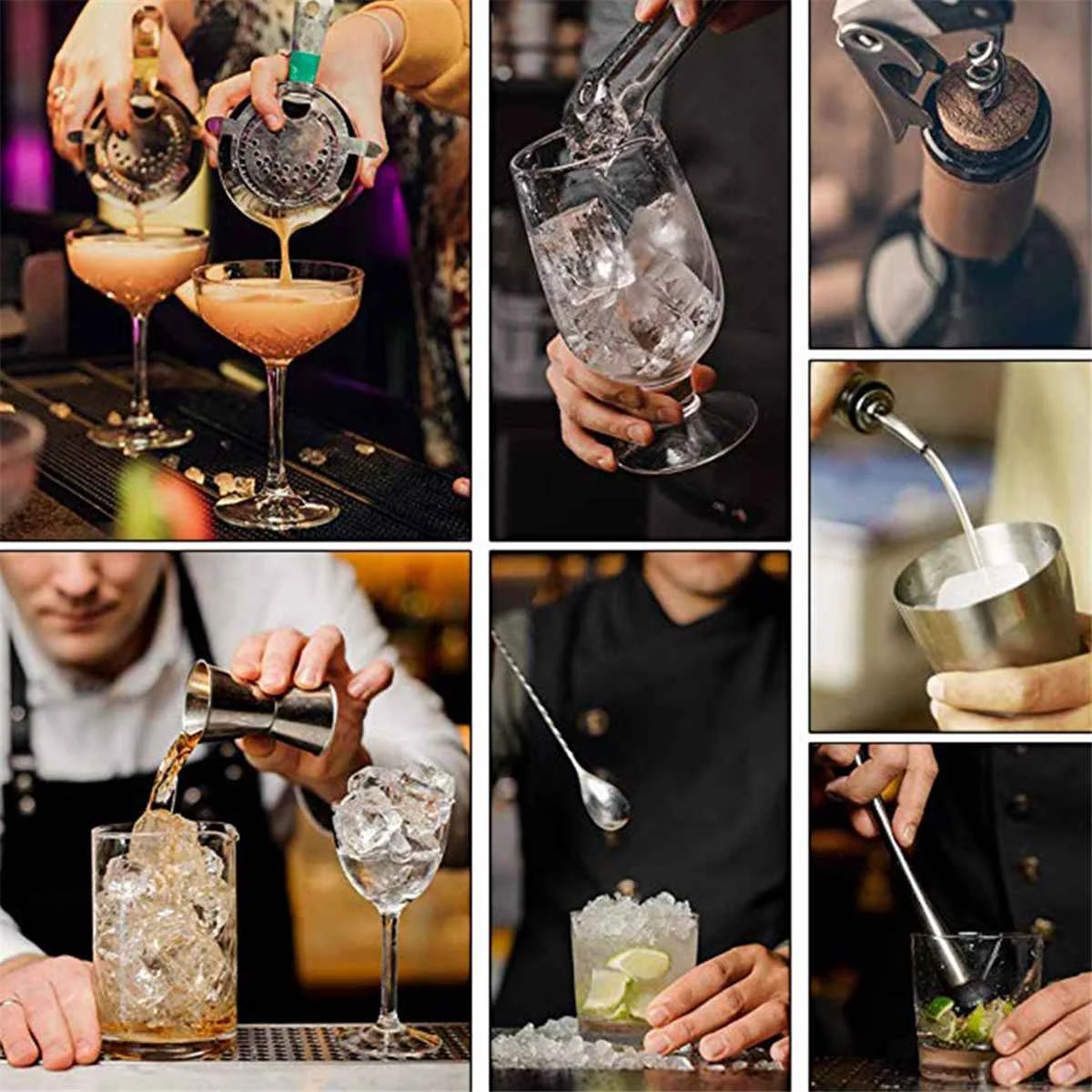 

14 Pcs/set 550/750ml 304 Stainless Steel Cocktail Shaker Mixer Drink Bartender Browser Kit Bars Set Tools With Wine Rack Stand