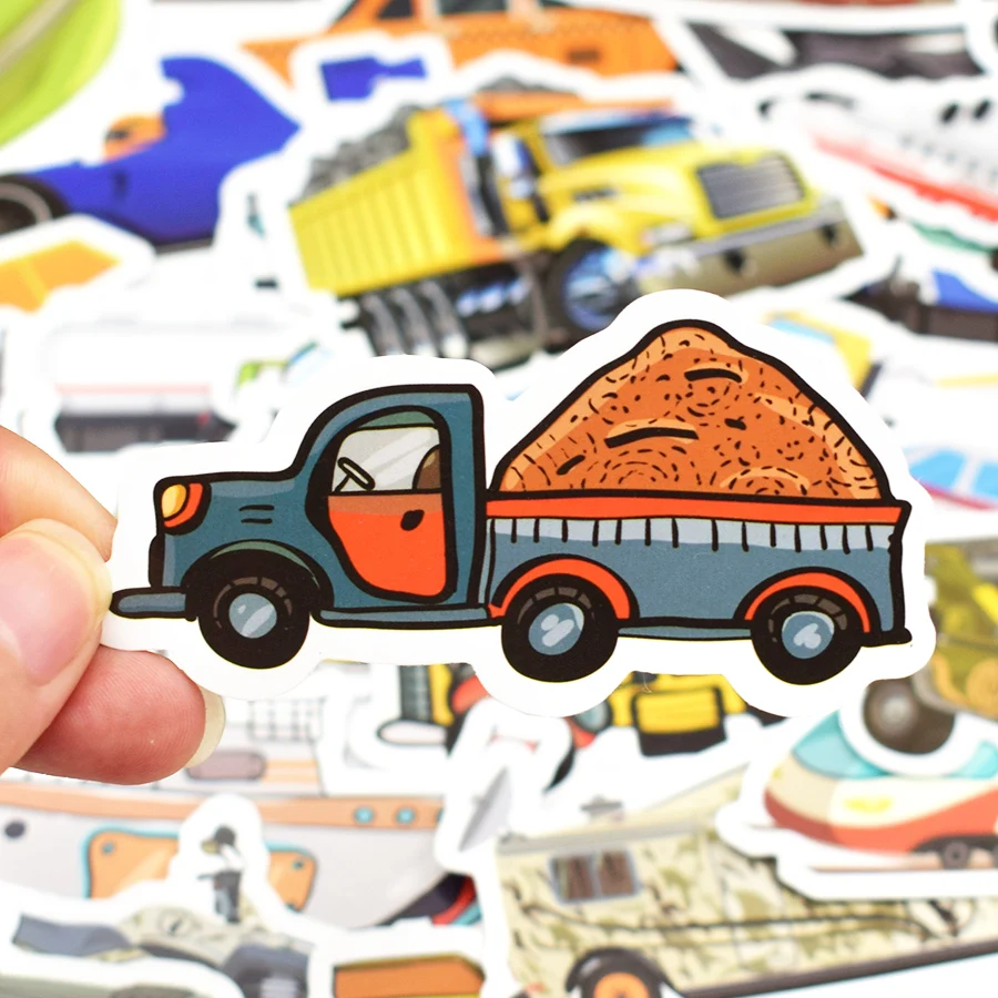 Pegatinas de ingenier&iacute;a para coche y cami&oacute;n para ni&ntilde;os, adhesivos bonitos de 50 uds, para viaje, Maleta, carrito, port&aacute;til, monopat&iacute;n-3