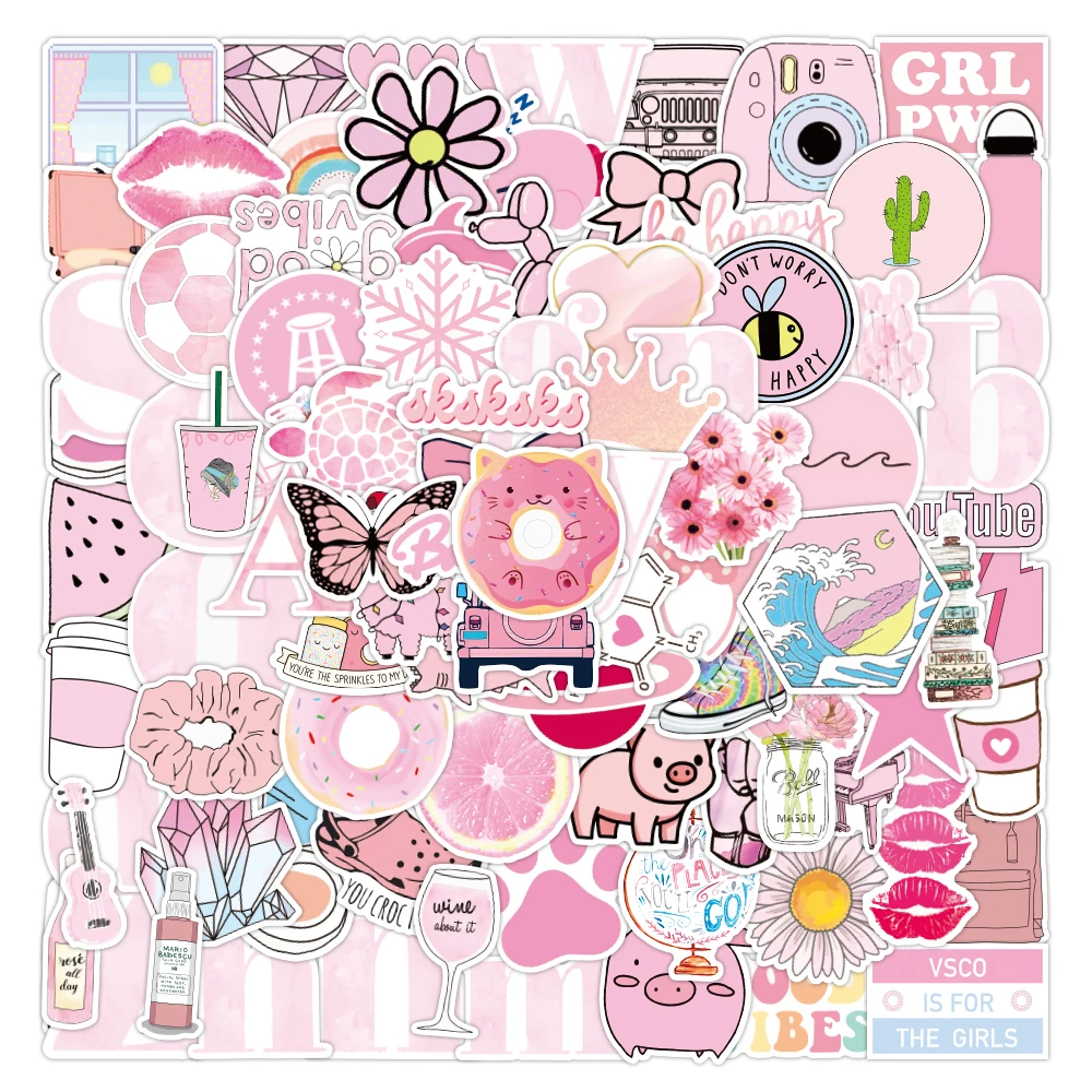 

50/100PCS Cartoon VSCO Pink Cute Stickers Toys for Girls DIY Luggage Notebook Skateboard Mobile Phone Waterproof Laptop Stickers
