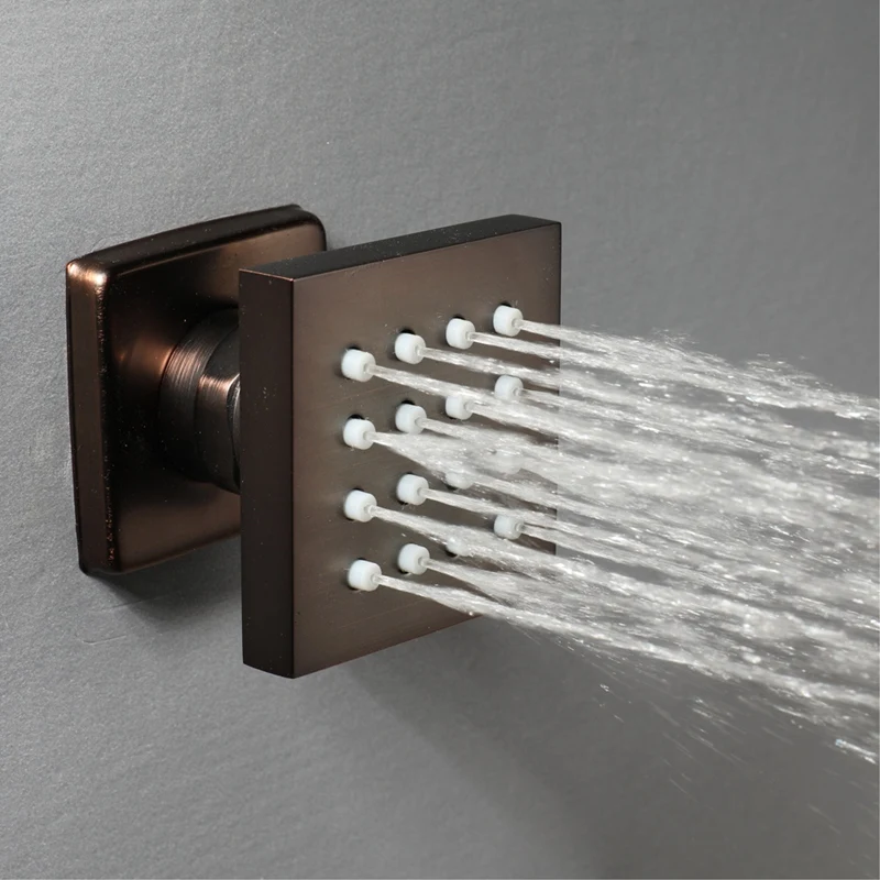 

Shower Spa Brass Square Massage Body Jets Spray Body Shower Head, Brushed Nickel, Bronze
