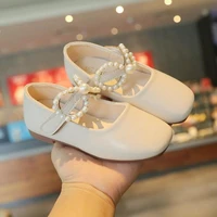 children pu leather shoes fashion pearl bowtie low heel shoes spring kids girls princess performance shoes size 26 36