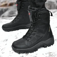 high quality men military leather ankle boots winter warm plush snow boot women boots outdoor big size 47 waterproof hiking shoe