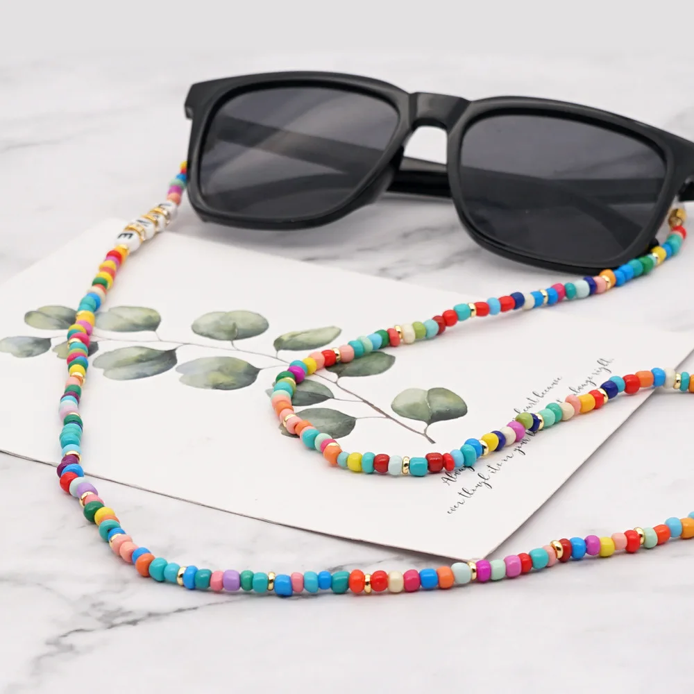 

2020 Colorful Beads Letter Glasses Chain Luxury Simple Casual sunglasses chain women accessories
