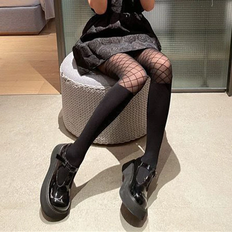 

Sexy Black Stockings Women Pantyhose Fake Mesh Temptation Nylon Exotic Apparel Ladies Summer Thin Dress Tights Over Knee Socks