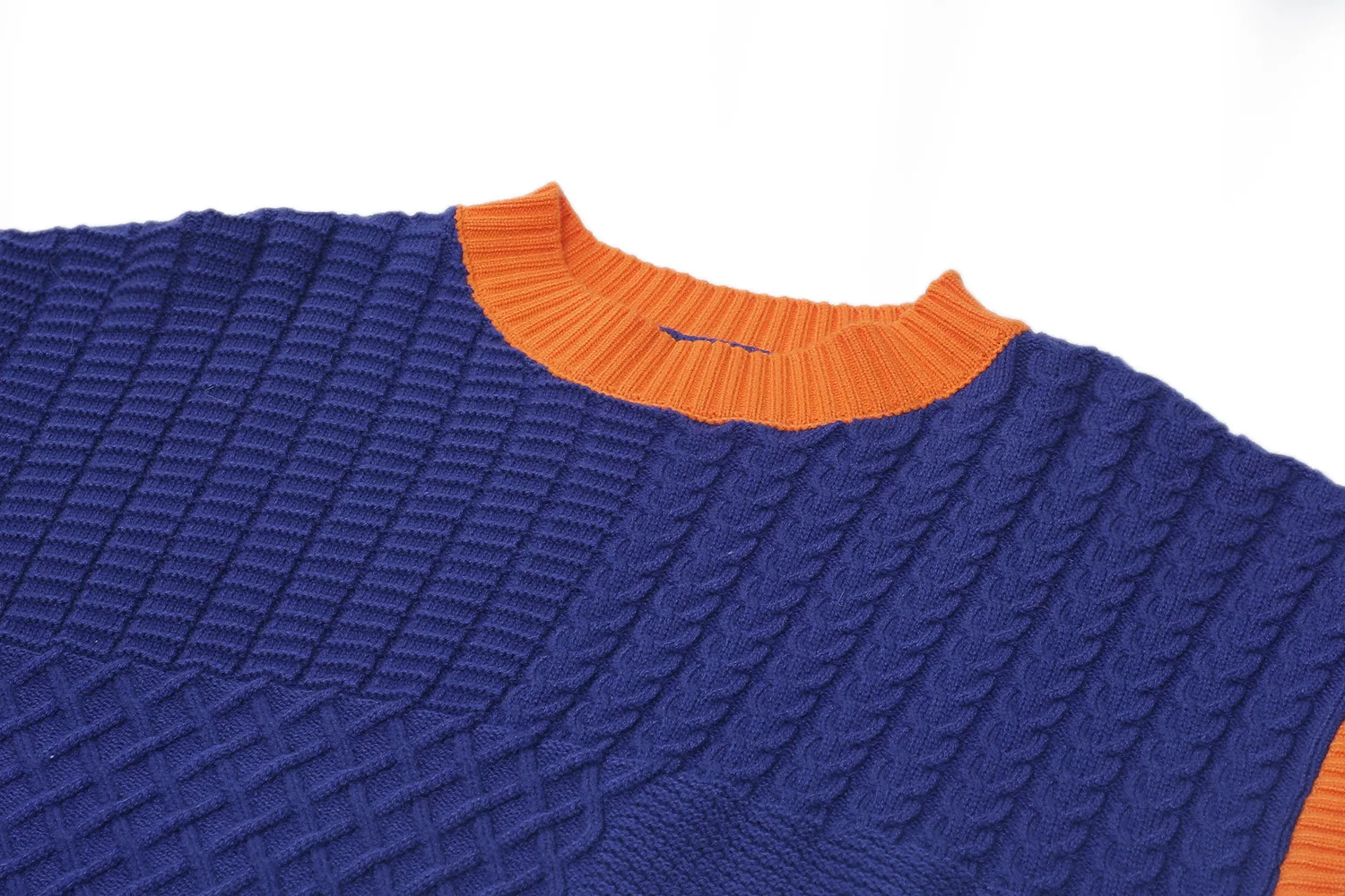 

High Quality Woman Sweaters Tops Geometrical Long Sleeve Patchwork Vintage Knitted Pullover Outerwear Blue Femme Thick Jumpers