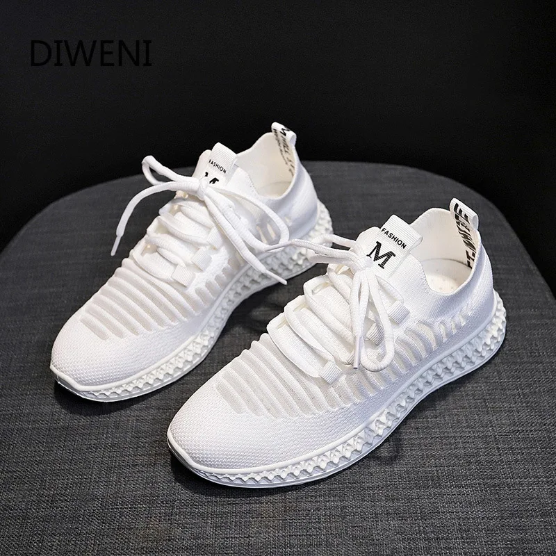 DIWEINI 2020 Autumn Women casual shoes fashion breathable Walking mesh lace up flat sneakers women tenis feminino b53 | Обувь