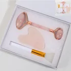 Нефритовый роликовый массажер для лица, розовый кварц, роликовый массажный инструмент из натурального камня для подтяжки лица, набор из трех предметов, коробка для ухода за кожей