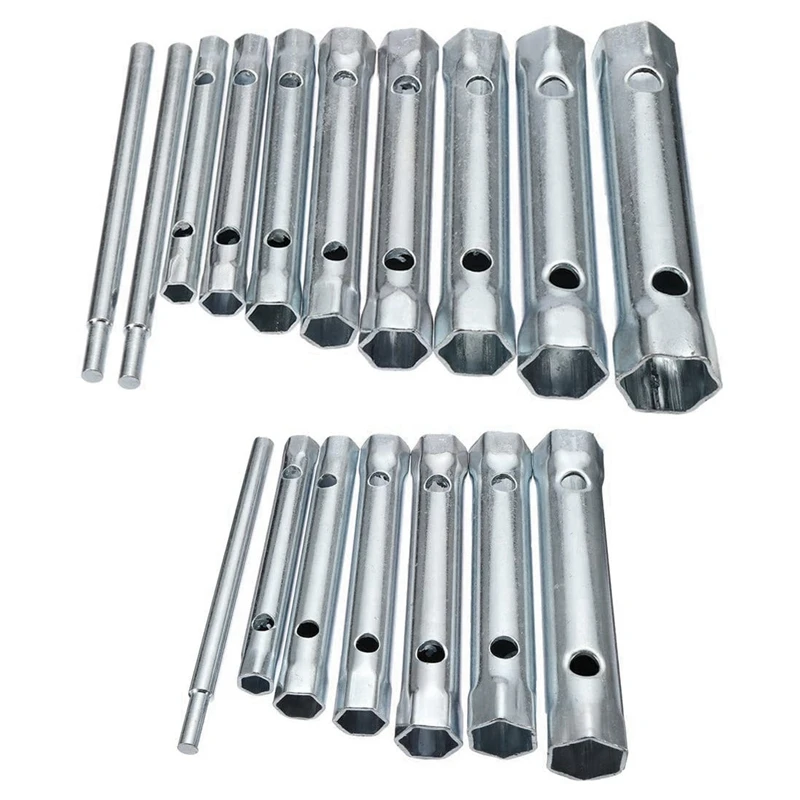 

10Pcs 6-22mm Metric Tubular Box Wrench Set Tube Bar Spark-Plug Spanner Steel Double Ended for Automotive Plumb Repair