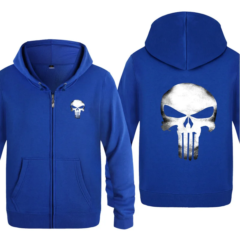 

2021 NEW Hoodies Men Punisher Jacket Thicken Hoodie Mens Zipper Winter Warm Fleece Coat Male Tracksuits