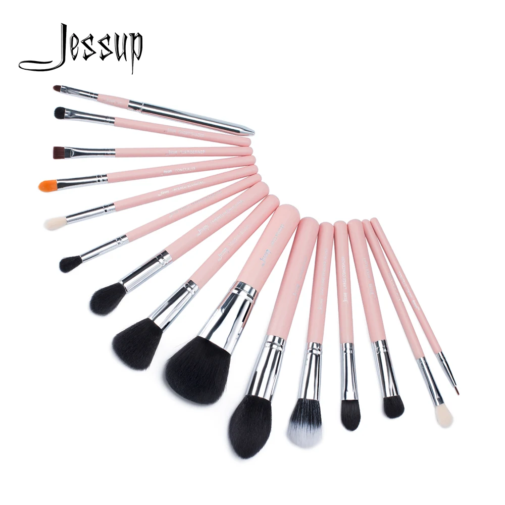 Набор кистей для макияжа Jessup Beauty набор из 15 розового и серебряного цвета