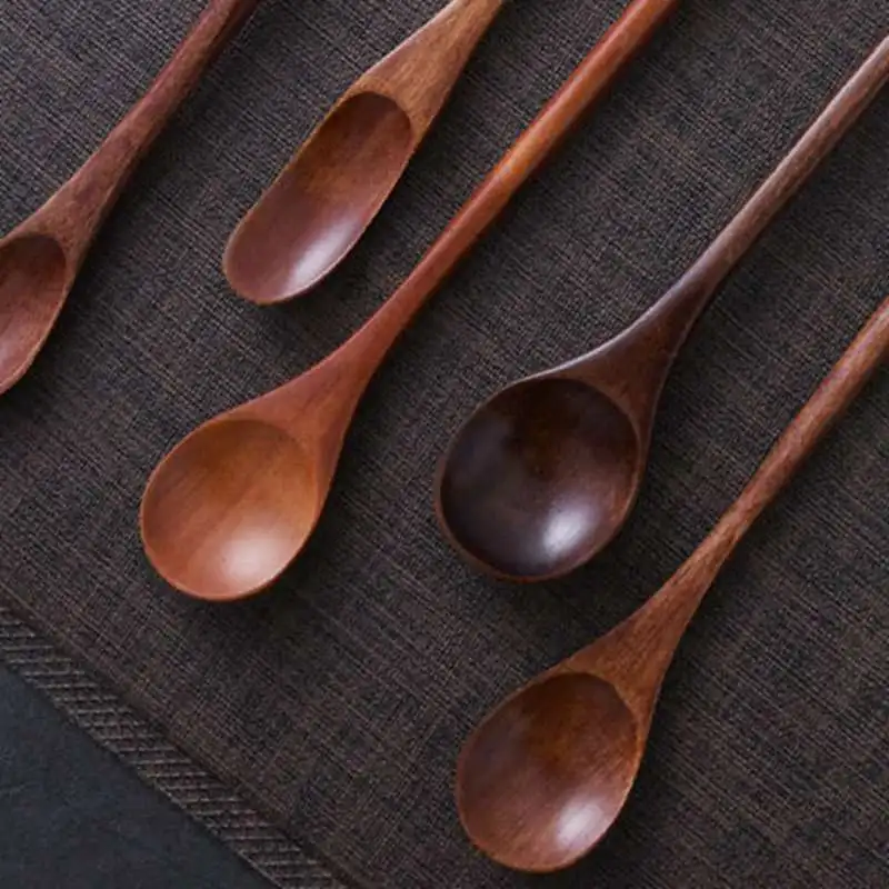 

2021 New Japanese Vintage Log Spoon Mixing Spoon Tape Honey Mixing Long Handle With Natural Wood Dessert Tea Coffee Spoon Rice 1