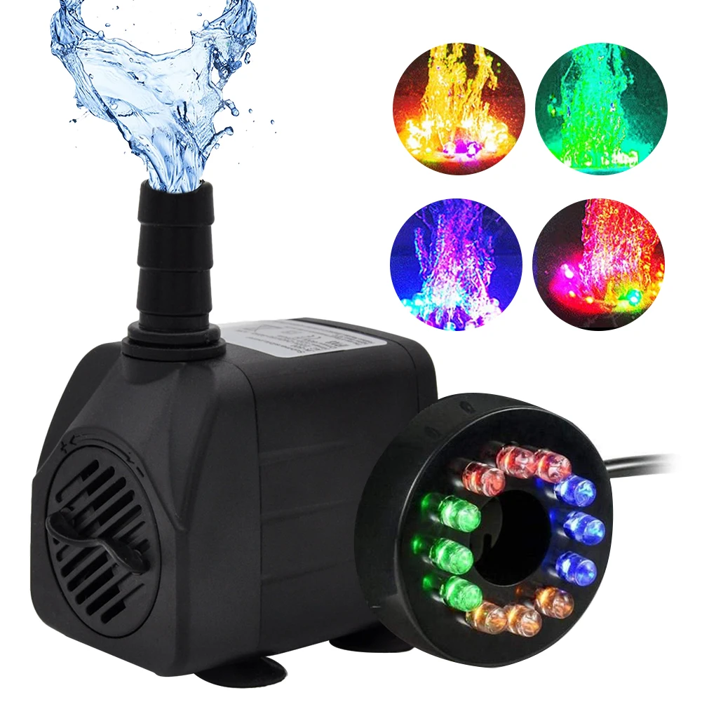 

220V 10W Mini Water Pump With 12 Color LED Light Ultra Quiet Submersible Water Fountain Pump For Fish Pond Aquarium Fish Tank