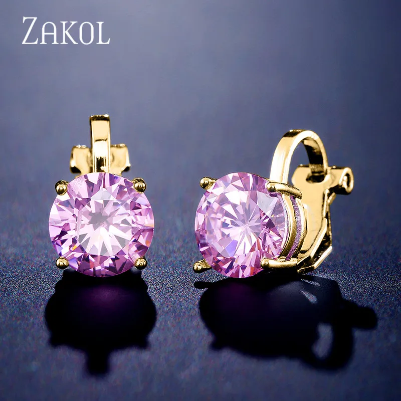 ZAKOL Cubic Zirconia Clip Earrings для Дамская Мода Ювелирные изделия из кристаллов серьги женские Свадебная вечеринка подарок наивысшего качества FSEP526 - Окраска металла: Pink Gold Color